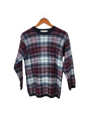 Vintage Mohair Sweater size Medium Grandpa dark Academia Plaid Red Black Alt